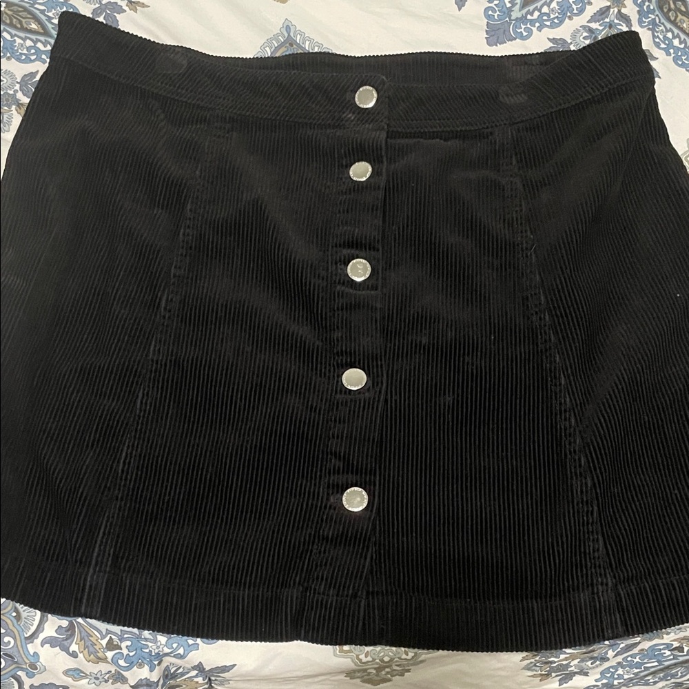 Divided Black Ribbed A-Line Mini Skirt